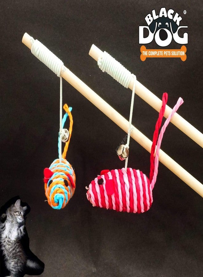 Black Dog Cat Toy Mouse Stick, Kitten Toys for Stick Mouse with Rope,Inside Interactive Cat Toys Kitten/Puppy Exercise Multi Color Stick Mouse Toys, Safe for Your Kitty/Cat - Image 5